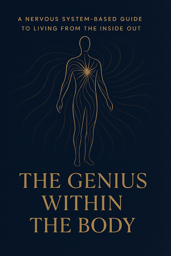 The Genius Within the Body — book cover showing a gold human figure with a glowing star at the chest on deep navy